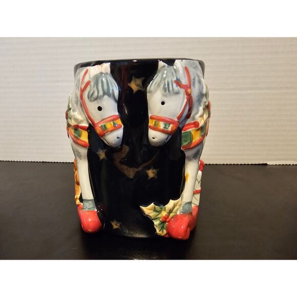 Tis the Season Christmas Holiday Rocking Horse Oversize Mug Susan Winget - Picture 2 of 11